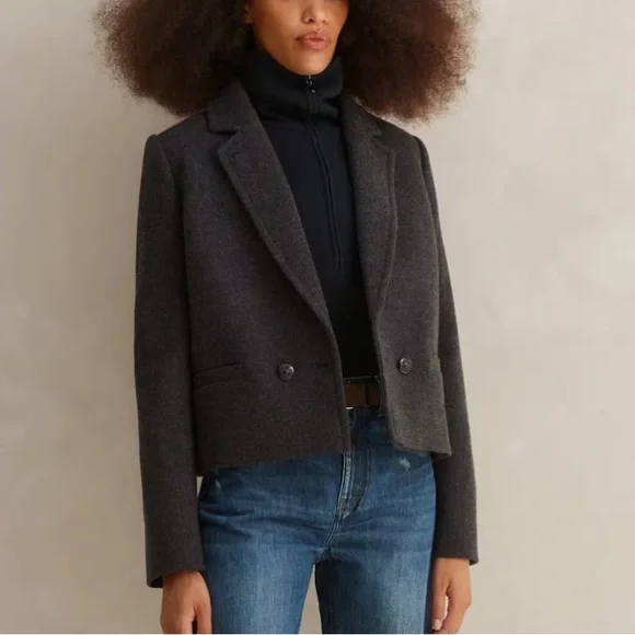 ME+EM | Short Italian Forever Wool Jacket Blazer Navy/Gold | US size 6 - Picture 2 of 13